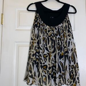 Essentials by Milano Sheer Fully Lined Leopard Tunic Top Black Trim Size Med